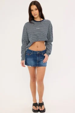 17 Degrees Stripe L/S Oversize Tee Blue Stripe