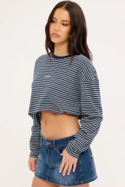 17 Degrees Stripe L/S Oversize Tee Blue Stripe