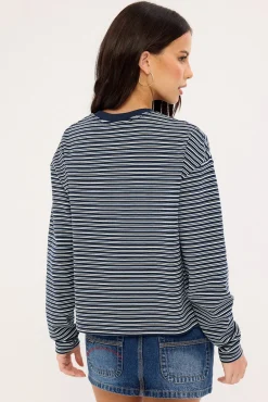 17 Degrees Stripe L/S Oversize Tee Blue Stripe
