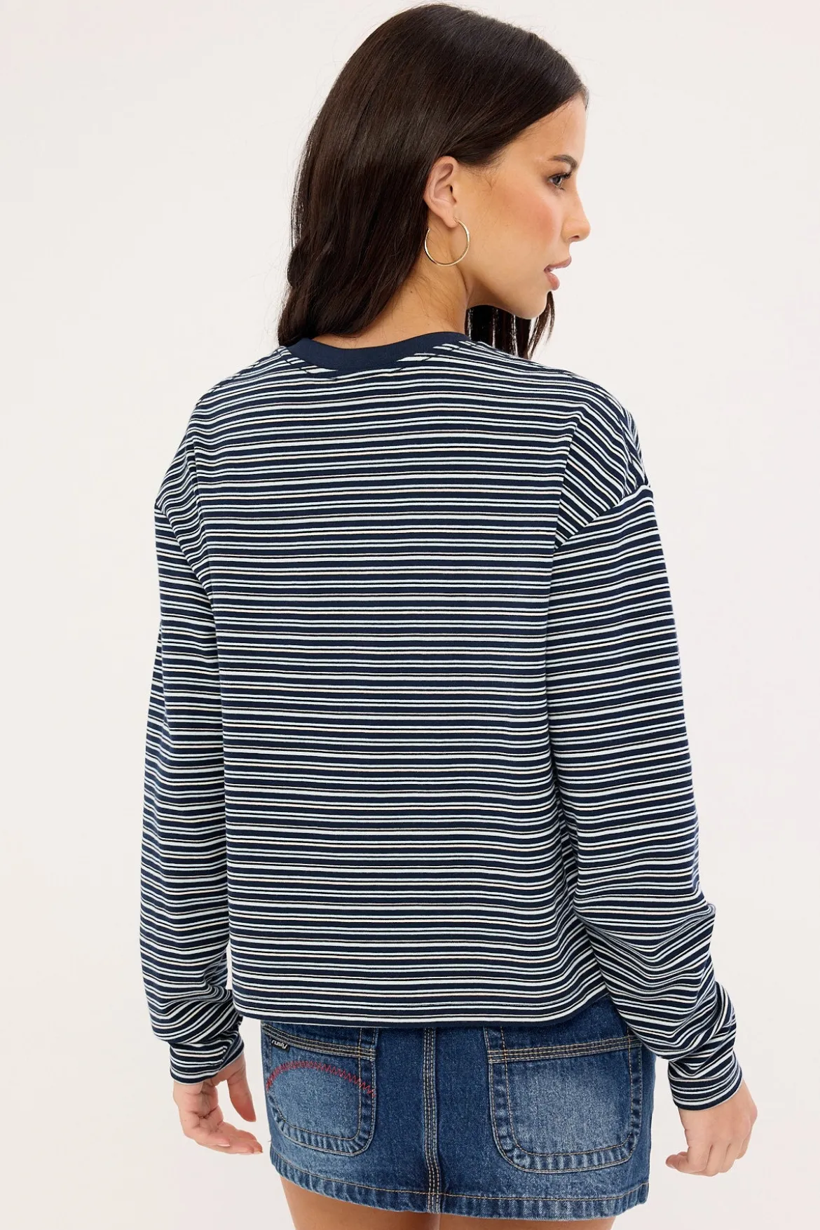 17 Degrees Stripe L/S Oversize Tee Blue Stripe