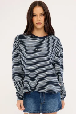 17 Degrees Stripe L/S Oversize Tee Blue Stripe