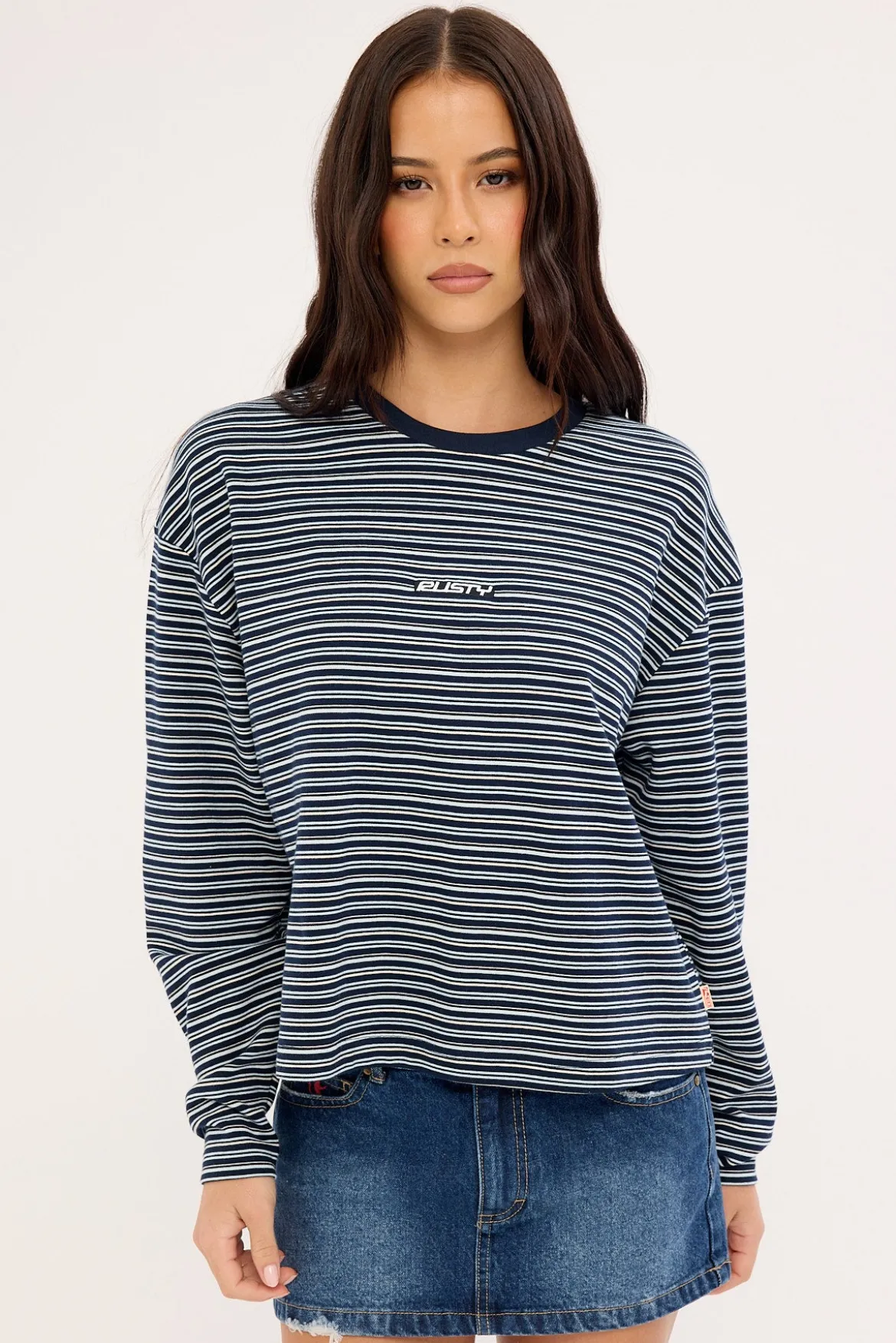 17 Degrees Stripe L/S Oversize Tee Blue Stripe