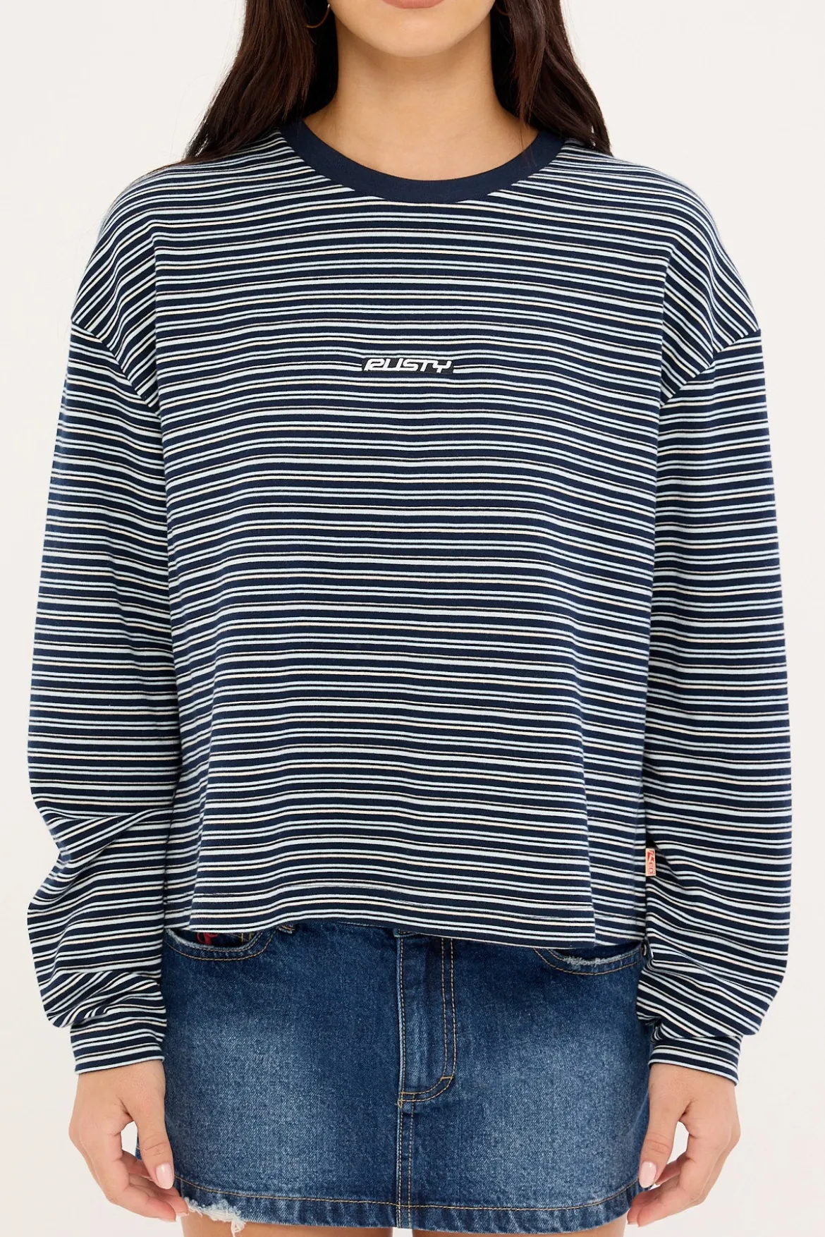 17 Degrees Stripe L/S Oversize Tee Blue Stripe