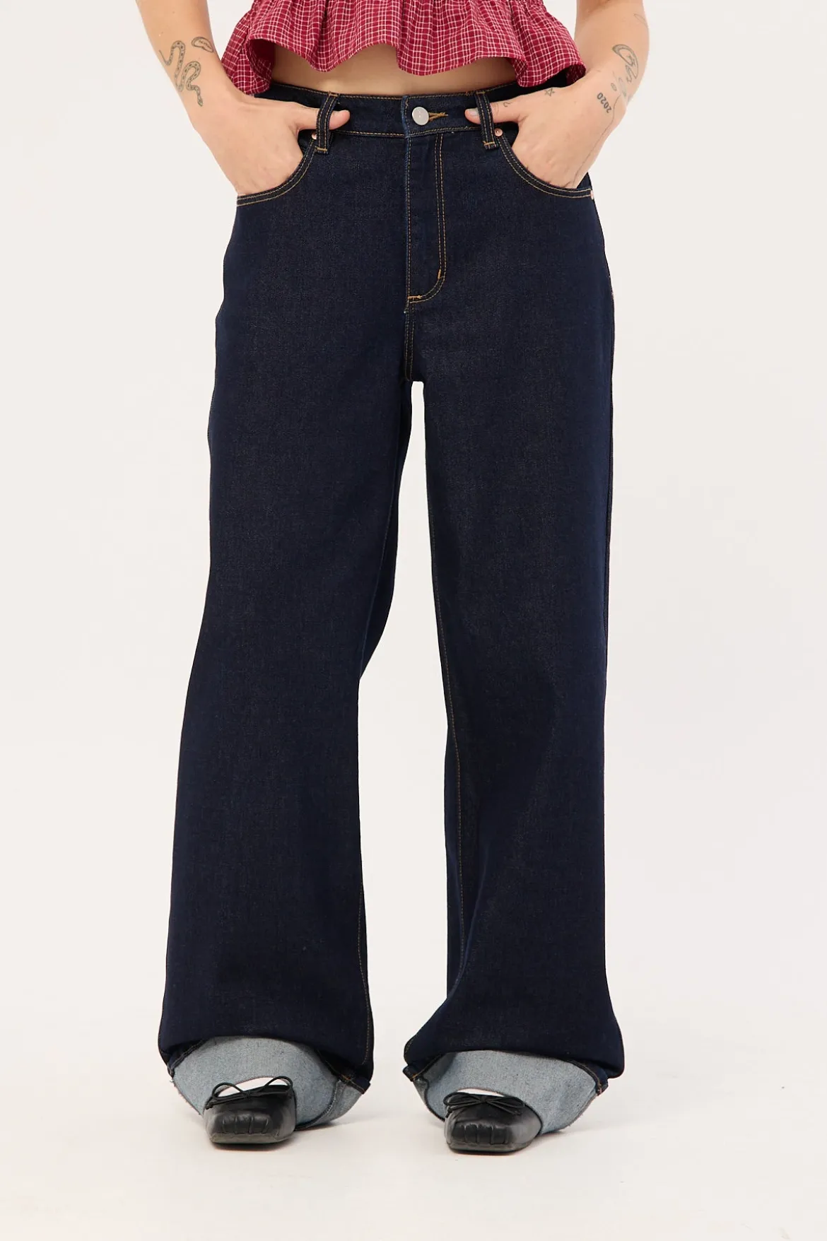 95 Mid Baggy Jean Richie Turn Up Dark Blue Denim