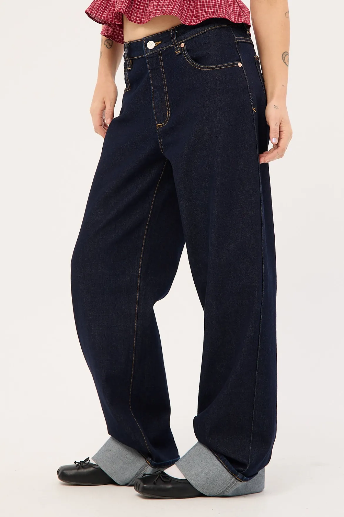 95 Mid Baggy Jean Richie Turn Up Dark Blue Denim