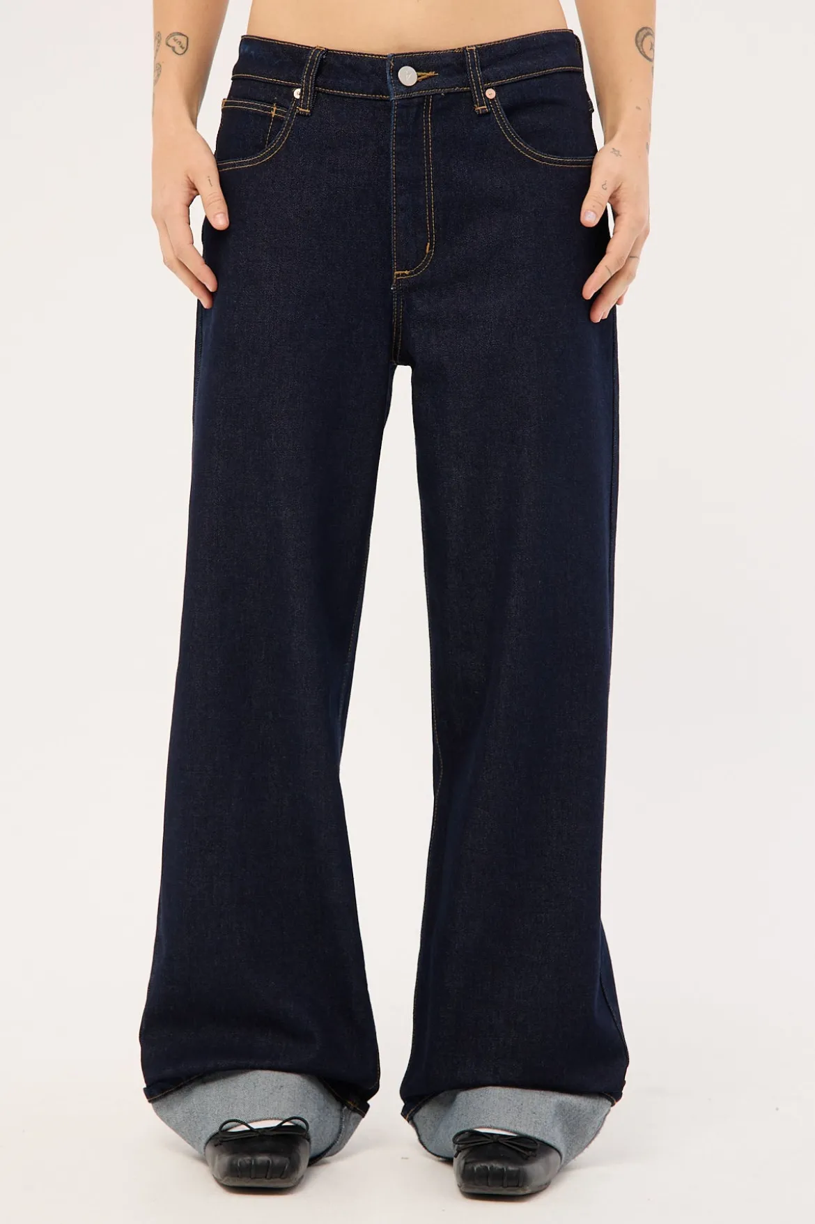 95 Mid Baggy Jean Richie Turn Up Dark Blue Denim