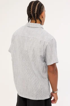 91 Star Short Sleeve Shirt White Blue Stripe