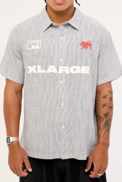 91 Star Short Sleeve Shirt White Blue Stripe