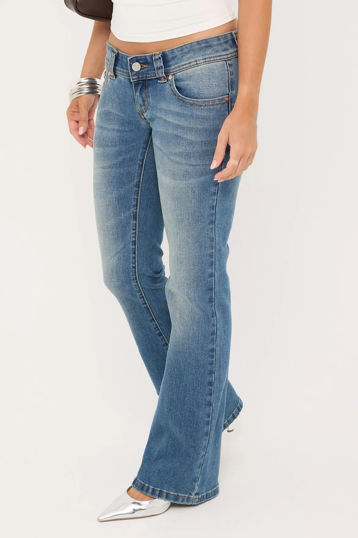 00 Super Low Skinny Kick Flare Jean Petra Blue