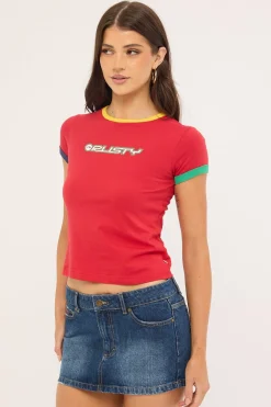 3 Tone Contrast Ringer Baby Tee Red