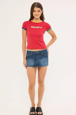 3 Tone Contrast Ringer Baby Tee Red