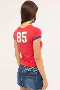 3 Tone Contrast Ringer Baby Tee Red