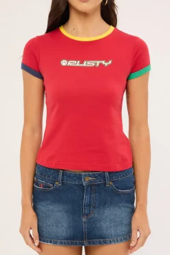 3 Tone Contrast Ringer Baby Tee Red