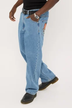 A5 Davis Flame Baggy Jean Bleached Vintage Indigo