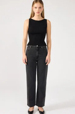 A Venice High Waisted Straight Jean Charo Black