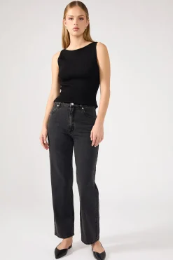 A Venice High Waisted Straight Jean Charo Black