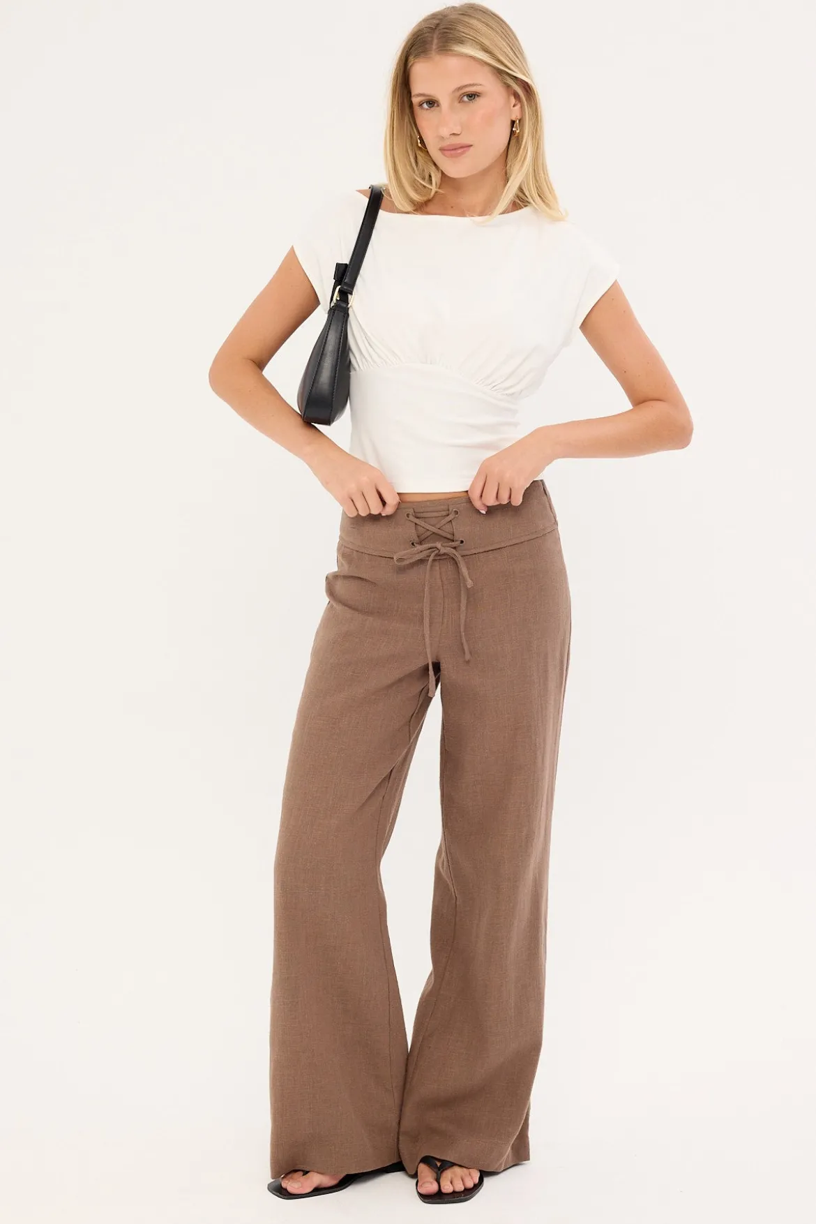 Abby Linen Mid Rise Pants Taupe
