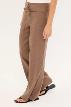 Abby Linen Mid Rise Pants Taupe