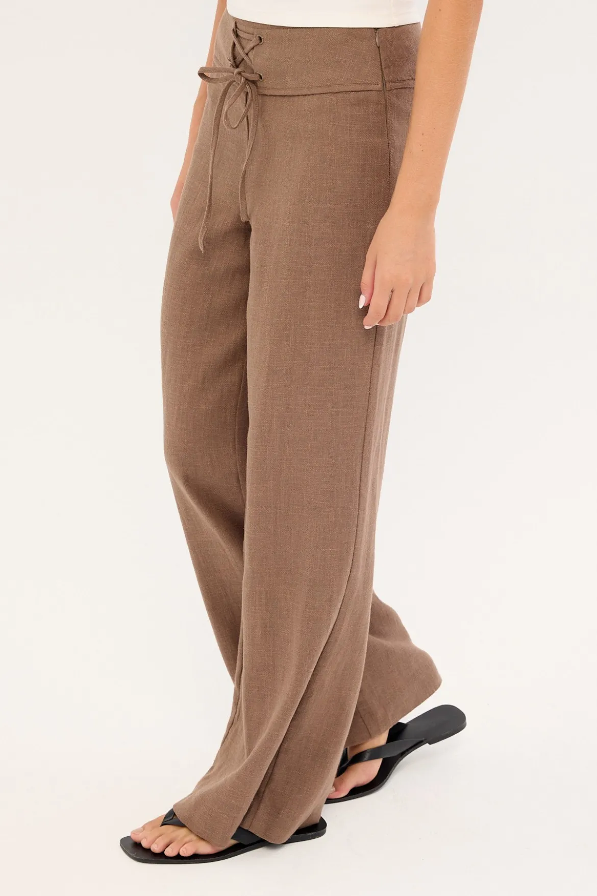 Abby Linen Mid Rise Pants Taupe