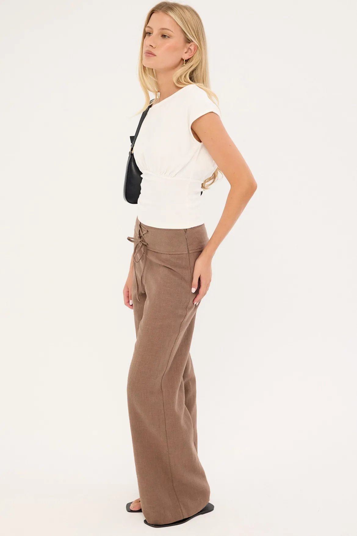 Abby Linen Mid Rise Pants Taupe