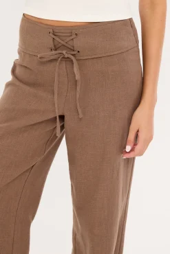 Abby Linen Mid Rise Pants Taupe