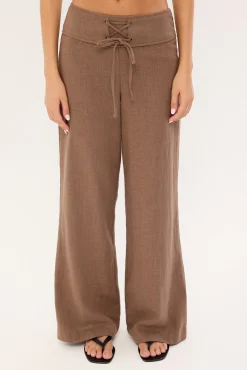 Abby Linen Mid Rise Pants Taupe