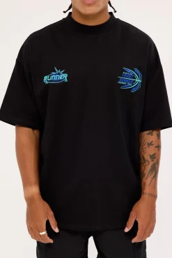 Academy Tee Black Aqua