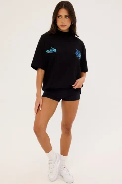 Academy Tee Black Aqua