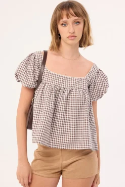 Adele Babydoll Top Brown Check