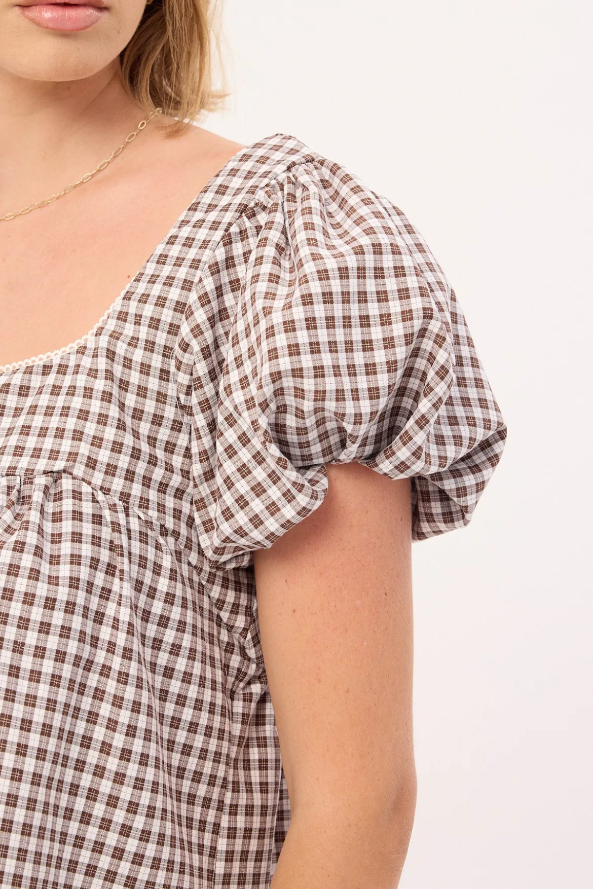 Adele Babydoll Top Brown Check