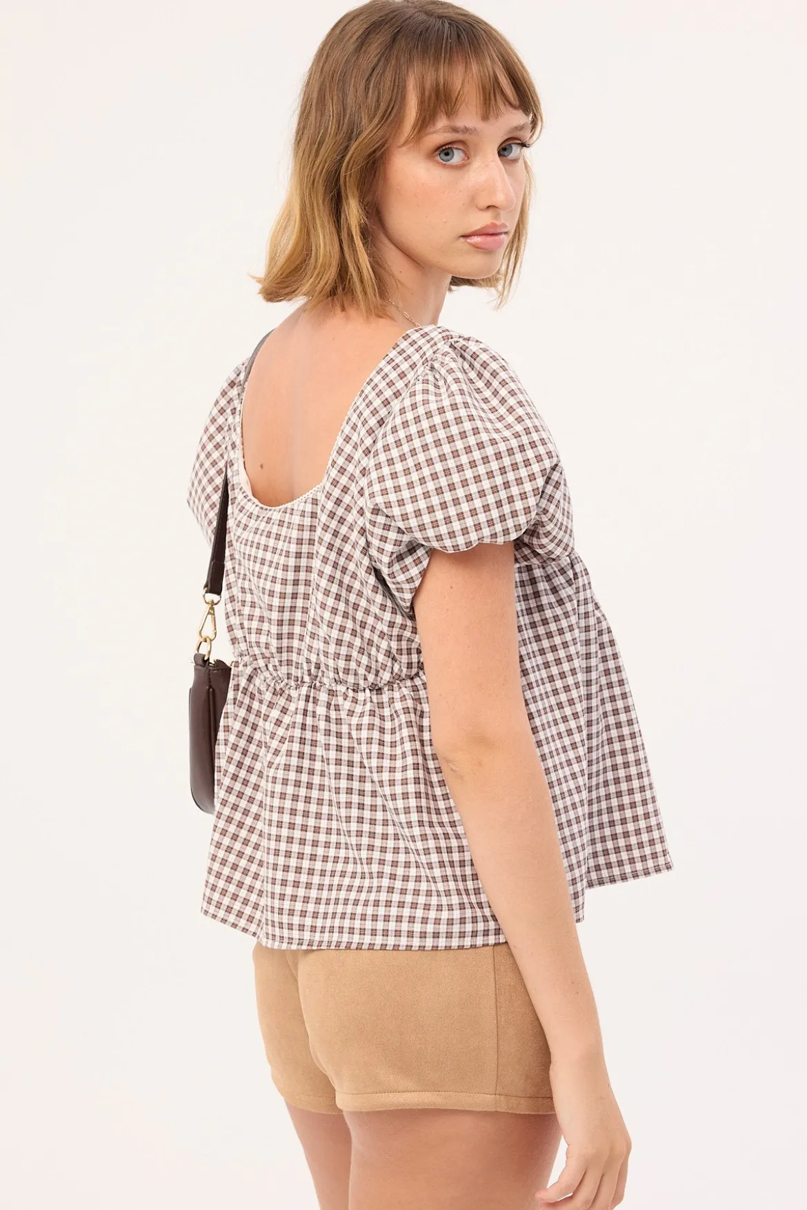 Adele Babydoll Top Brown Check