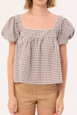 Adele Babydoll Top Brown Check