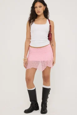 Adeline Asymmetrical Lace Mini Skirt Pink