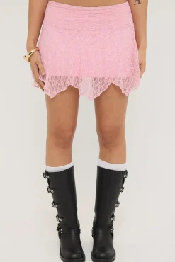Adeline Asymmetrical Lace Mini Skirt Pink