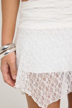 Adeline Asymmetrical Lace Mini Skirt White