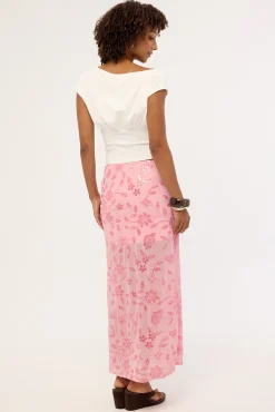 Adelyn Beaded Sequin Maxi Skirt Pink