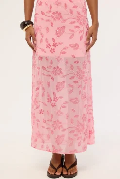 Adelyn Beaded Sequin Maxi Skirt Pink
