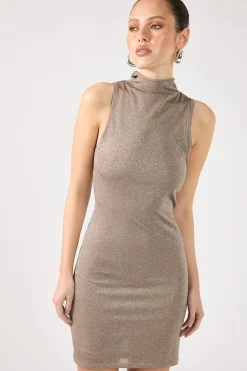 Agnes Beam Lurex Knit Mini Dress Sand