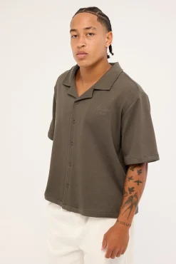 Alaric Boxy Cropped Resort Shirt Asphalt