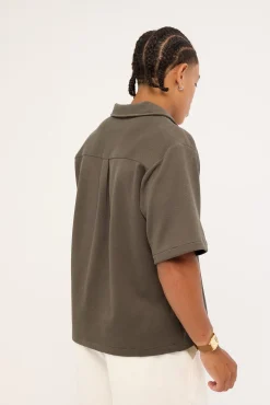 Alaric Boxy Cropped Resort Shirt Asphalt