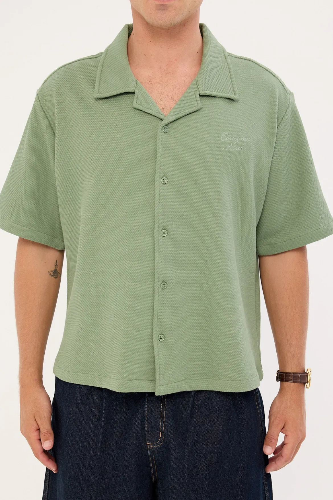 Alaric Boxy Cropped Resort Shirt Sage