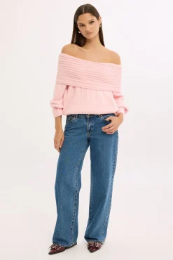 Alegra Off Shoulder Knit Jumper Pink
