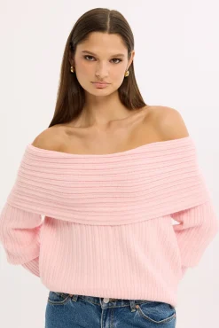 Alegra Off Shoulder Knit Jumper Pink