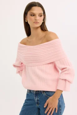 Alegra Off Shoulder Knit Jumper Pink