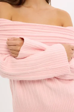 Alegra Off Shoulder Knit Jumper Pink