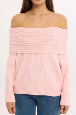 Alegra Off Shoulder Knit Jumper Pink