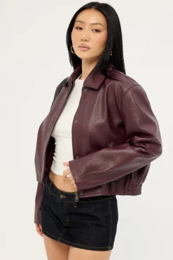 Alena Collared PU Jacket Plum