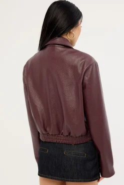 Alena Collared PU Jacket Plum