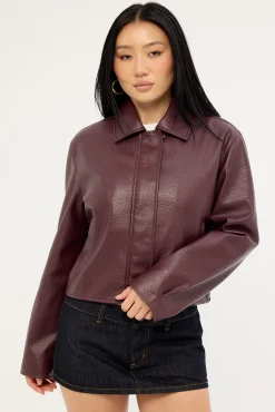 Alena Collared PU Jacket Plum