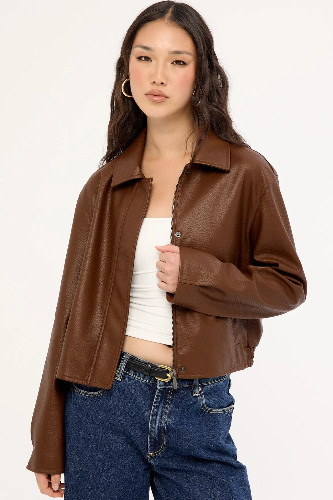 Alena Collared PU Jacket Chestnut Brown
